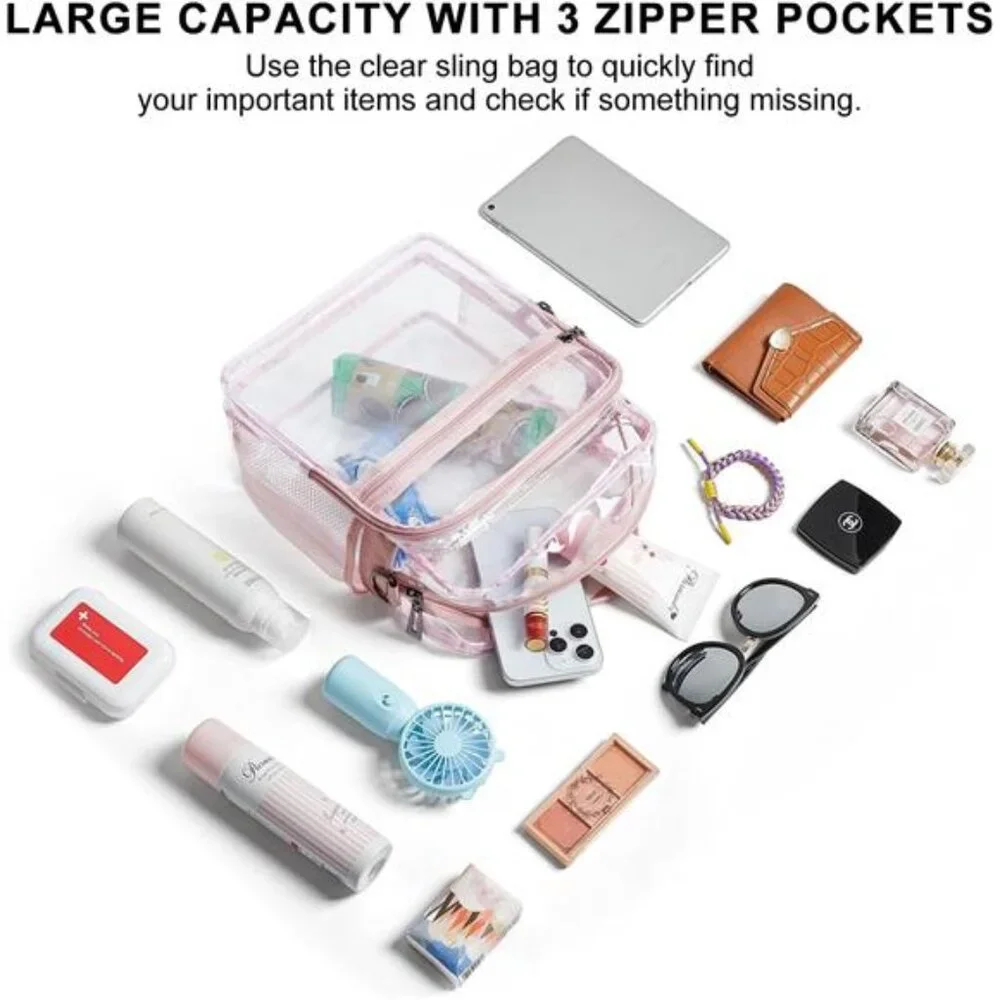 Clear Bag for Stadium Events 12x6x12 Clear Purse with 3-Zipper Pockets - Picture 6 of 7